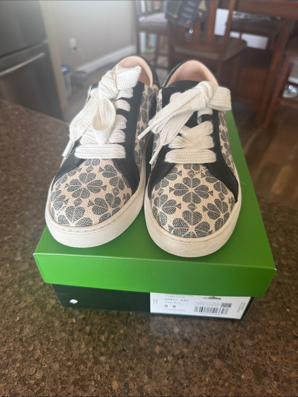 kate spade Black and White Floral women’s Lace-Up Sneakers